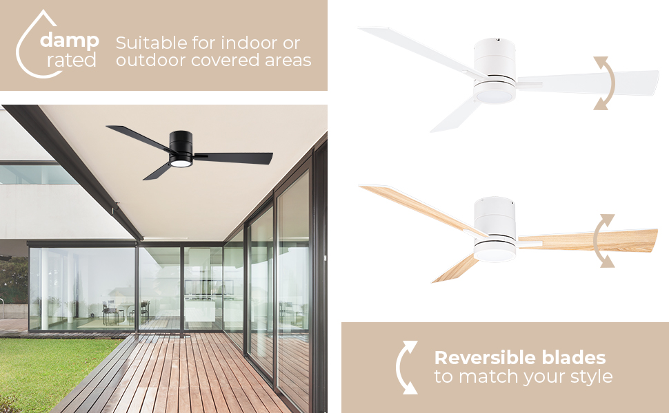 East Grove Home Bali 3-Blade Smart Flush Mount Ceiling Fan - A Plus Content