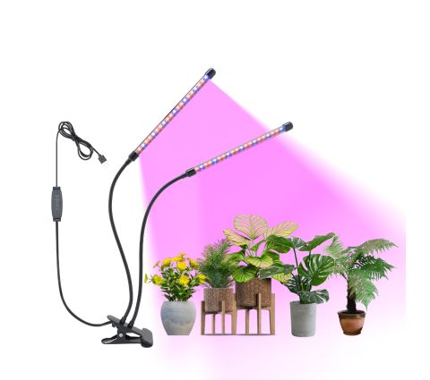 Helios 2-Light Adjustable LED Grow Lamp for Plants with 5ft Plug-in USB-A Cord and Mounting Clip