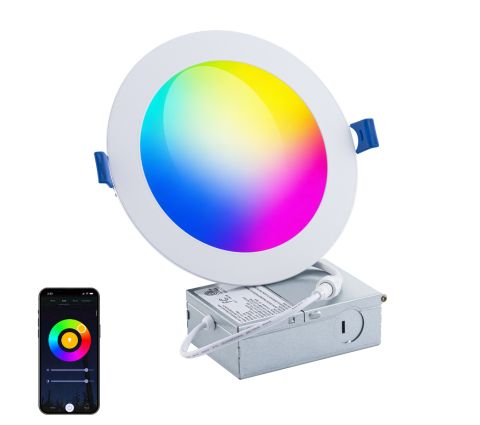 Color Smart Round LED RGBCW Color Changing + CCT Tunable Smart Recessed Light and Housing for Remodel or New Construction