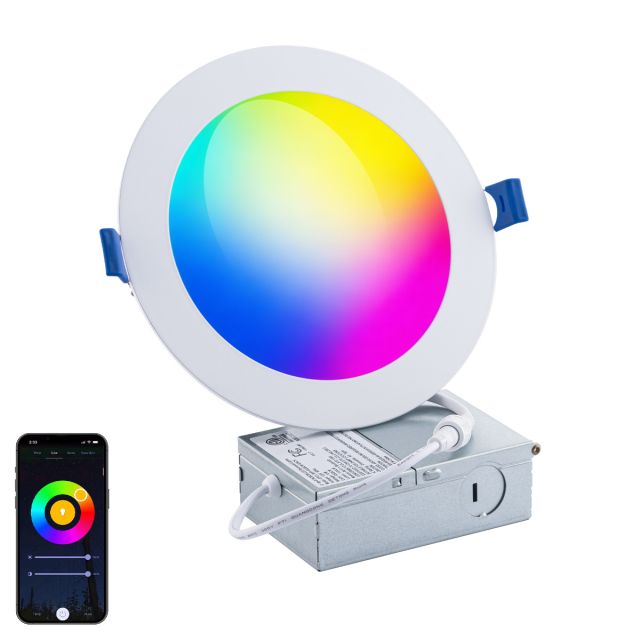 Color Smart Round LED RGBCW Color Changing + CCT Tunable Smart Recessed Light and Housing for Remodel or New Construction